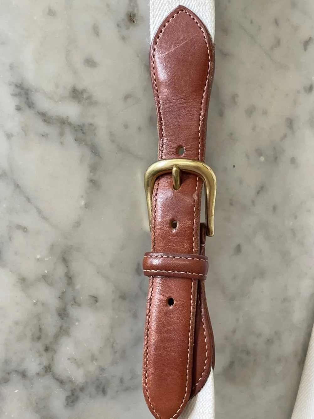 COACH Cream Canvas Belt Vintage Brown Leather Gold-Tone Buckle 36